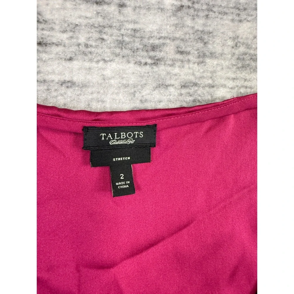 Talbots Magenta Pink Silk Stretch Pleated Scoop Neck Sleeveless Blouse Shell 2